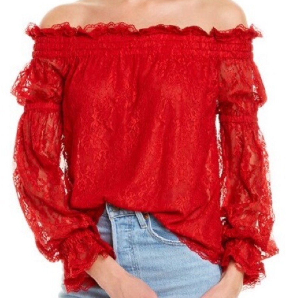 The Kooples Moonlight Red Lace Off shoulder top size 1(S/M)